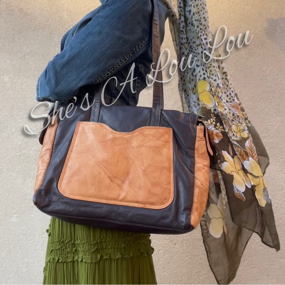 Unique Soft Leather 2-Tone Mushroom Shoulder/Tote/Bag with nature scarf/wrap